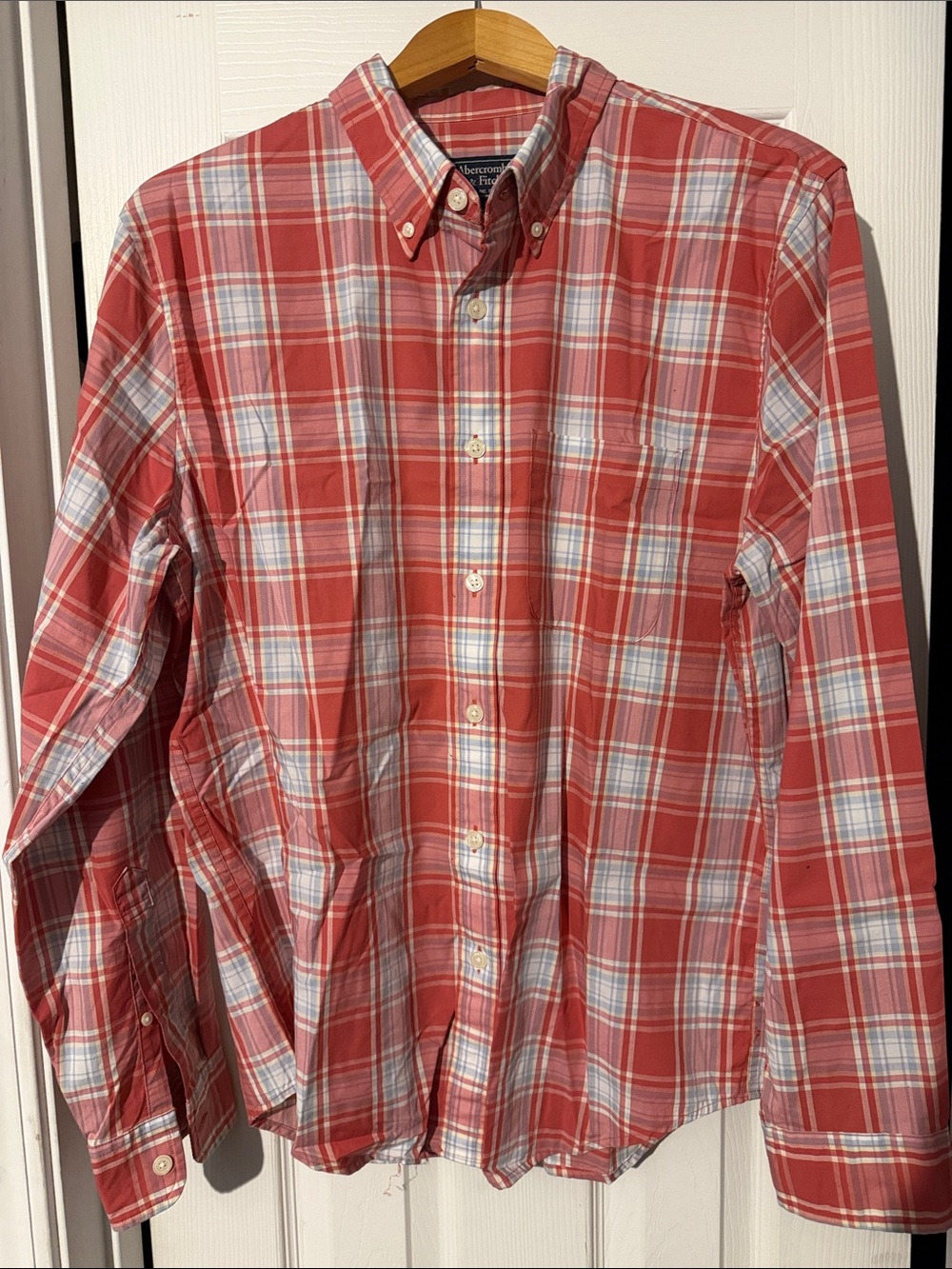 Abercrombie & Fitch Red and White Plaid Button-Down Shirt